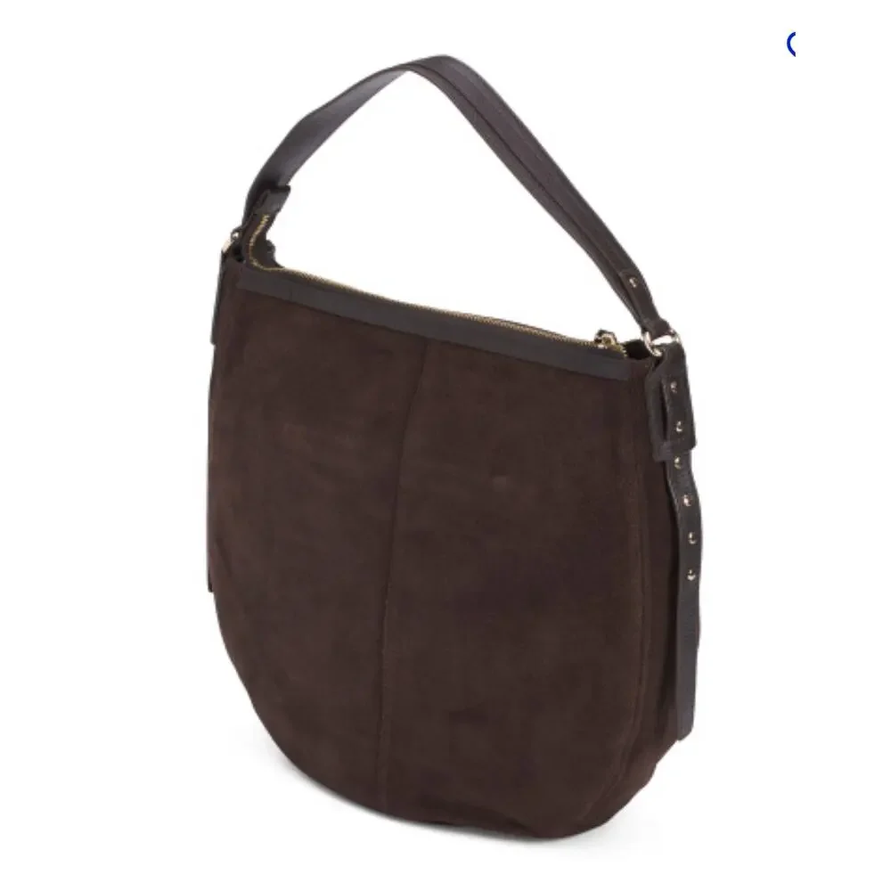 Ashwood Suede Crescent Slouchy Hobo Bag Studded Strap Detail Chocolate Brown